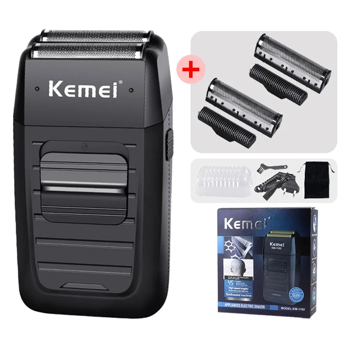 Kemei Rechargeable Cordless Shaver for Men Twin Blade Reciprocating Beard Razor Face Care Multifunction Strong Trimmer KM-1102