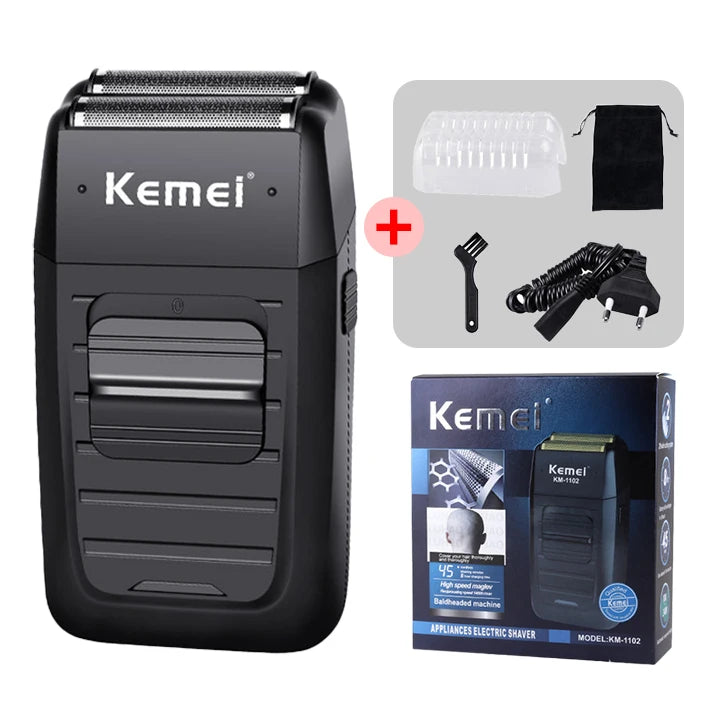 Kemei Rechargeable Cordless Shaver for Men Twin Blade Reciprocating Beard Razor Face Care Multifunction Strong Trimmer KM-1102