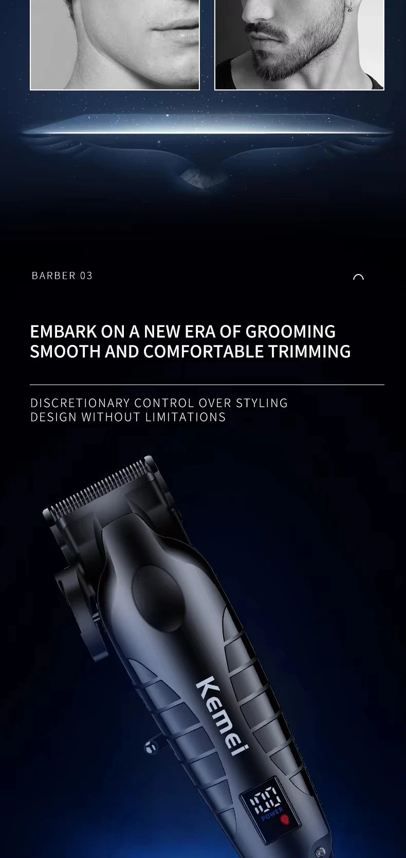 Kemei Hair Clipper Kit for Men, Electric Shaver, Hair Trimmer, Professional Cutting Machine, KM-2290, KM-2293, KM-1102
