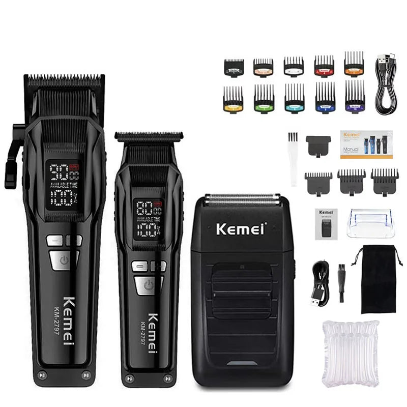Kemei Professional Electric Hair Clipper Kit Rechargeable Hair Trimmer Shaver For Men USB Charging Beard Razor KM-2797 KM-1102