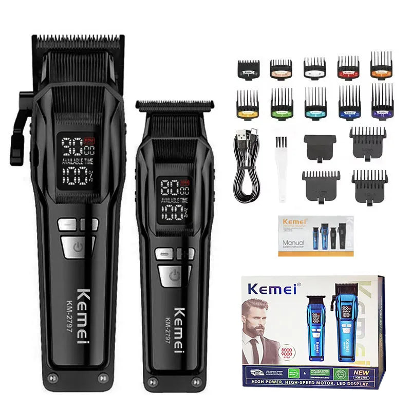 Kemei Professional Electric Hair Clipper Kit Rechargeable Hair Trimmer Shaver For Men USB Charging Beard Razor KM-2797 KM-1102