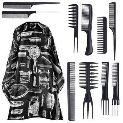 11pcs/15pcs Salon Barber Cloak Set Barber Stylist Cloak with Adjustable Buckle Neck Dust Removal Brush and Comb Barber Shop Tool