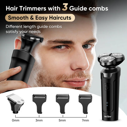 SEJOY 3 In 1 Multifunction Mens Electric Shaver Powerful Beard Nose Hair Trimmer Shaving Machine Electric Razor Waterproof