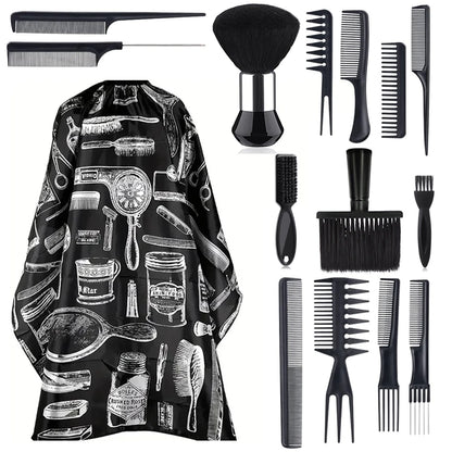 11pcs/15pcs Salon Barber Cloak Set Barber Stylist Cloak with Adjustable Buckle Neck Dust Removal Brush and Comb Barber Shop Tool