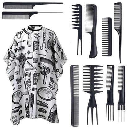 11pcs/15pcs Salon Barber Cloak Set Barber Stylist Cloak with Adjustable Buckle Neck Dust Removal Brush and Comb Barber Shop Tool