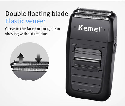 Kemei Rechargeable Cordless Shaver for Men Twin Blade Reciprocating Beard Razor Face Care Multifunction Strong Trimmer KM-1102